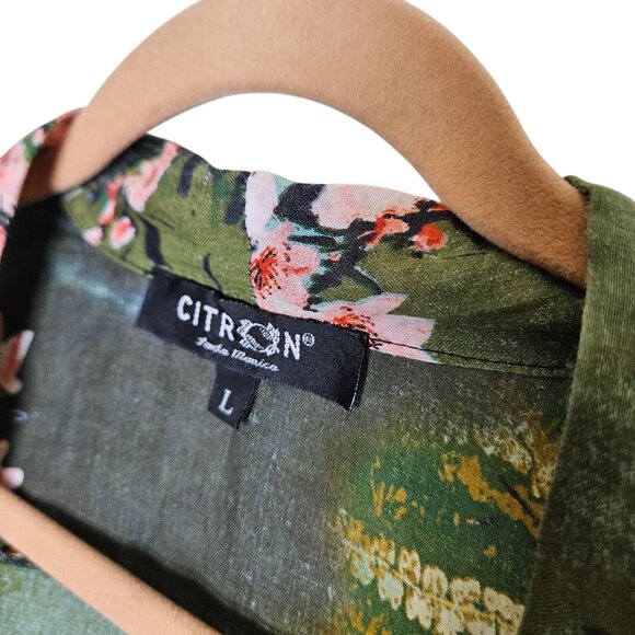 Citron Santa Monica Green Kimono Jacket Koi Cherry Blossom‎ Print L Open Front - Picture 3 of 7